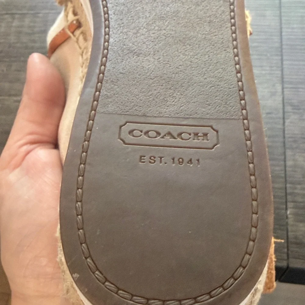 Coach Roxann Canvas Espadrilles Leather Trim Slip On Flats Beige Size 7